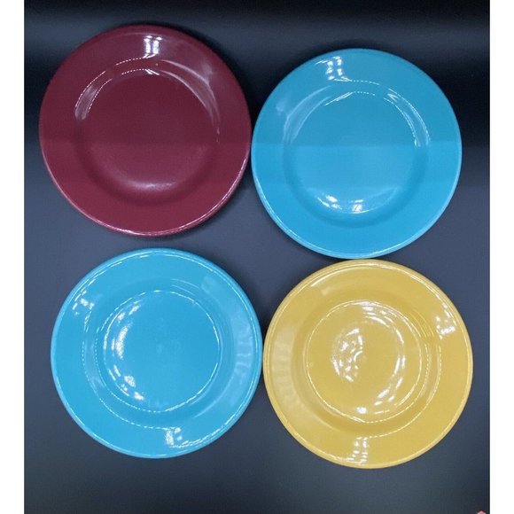 4 Coors Inglewood China 7” Salad Plates Mauve Yellow Teal Blue - Picture 1 of 14